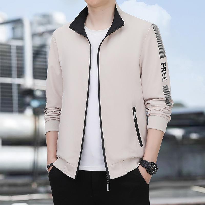 25 autumn and winter new coat men's solid color blue stand-up collar jacket men's casual versatile business jacket