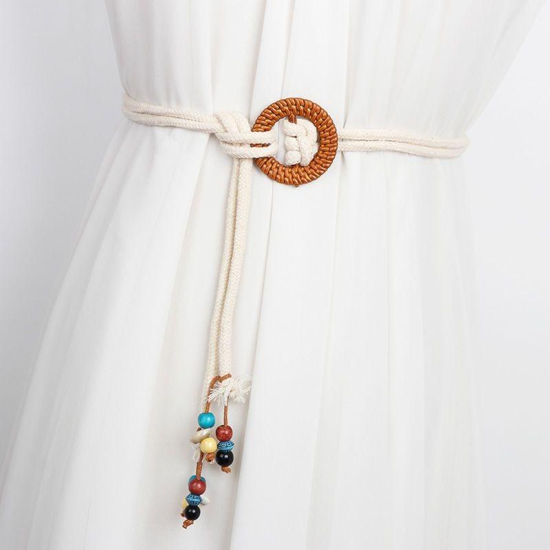 Chic Rope Cotton Waist Belt For Women Versatile Decorative Fashion Accessory Beige In