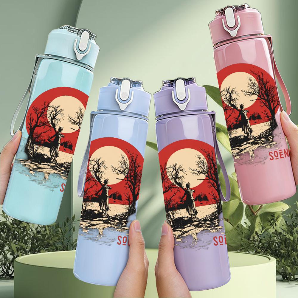 1PC Red Skull Circular Horror Grunge Print 750ml Portable Sports Water Bottle Leakproof Gym Outdoor Travel Drink Cup