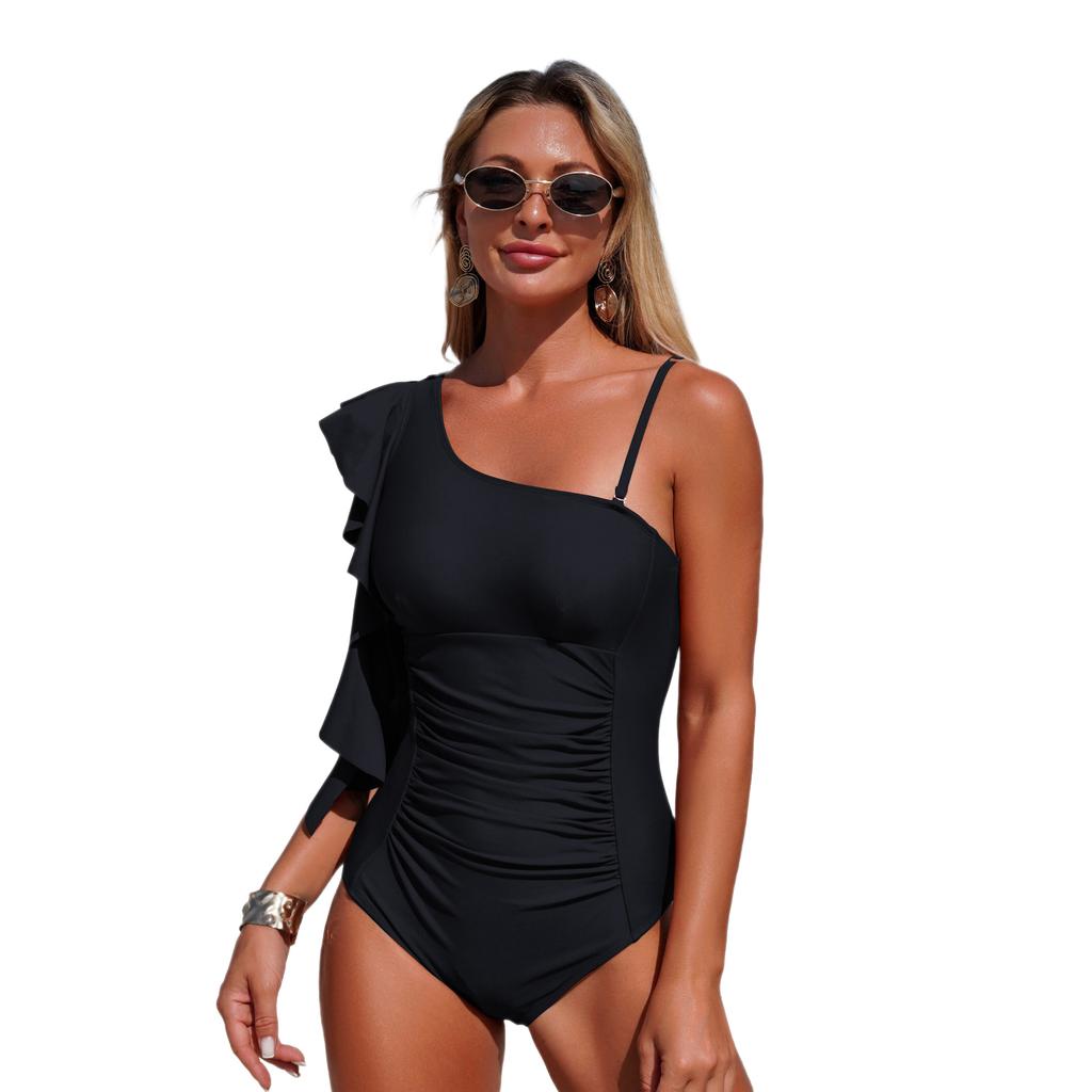 Maillot de bain une épaule modèle nouveau maillot de bain une pièce pour femme nylon maillot de bain prêt à porter