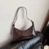 Solid Color Leather Underarm Bag French Commuting Shoulder Bag Vintage Women's Armpit Bag  Autumn