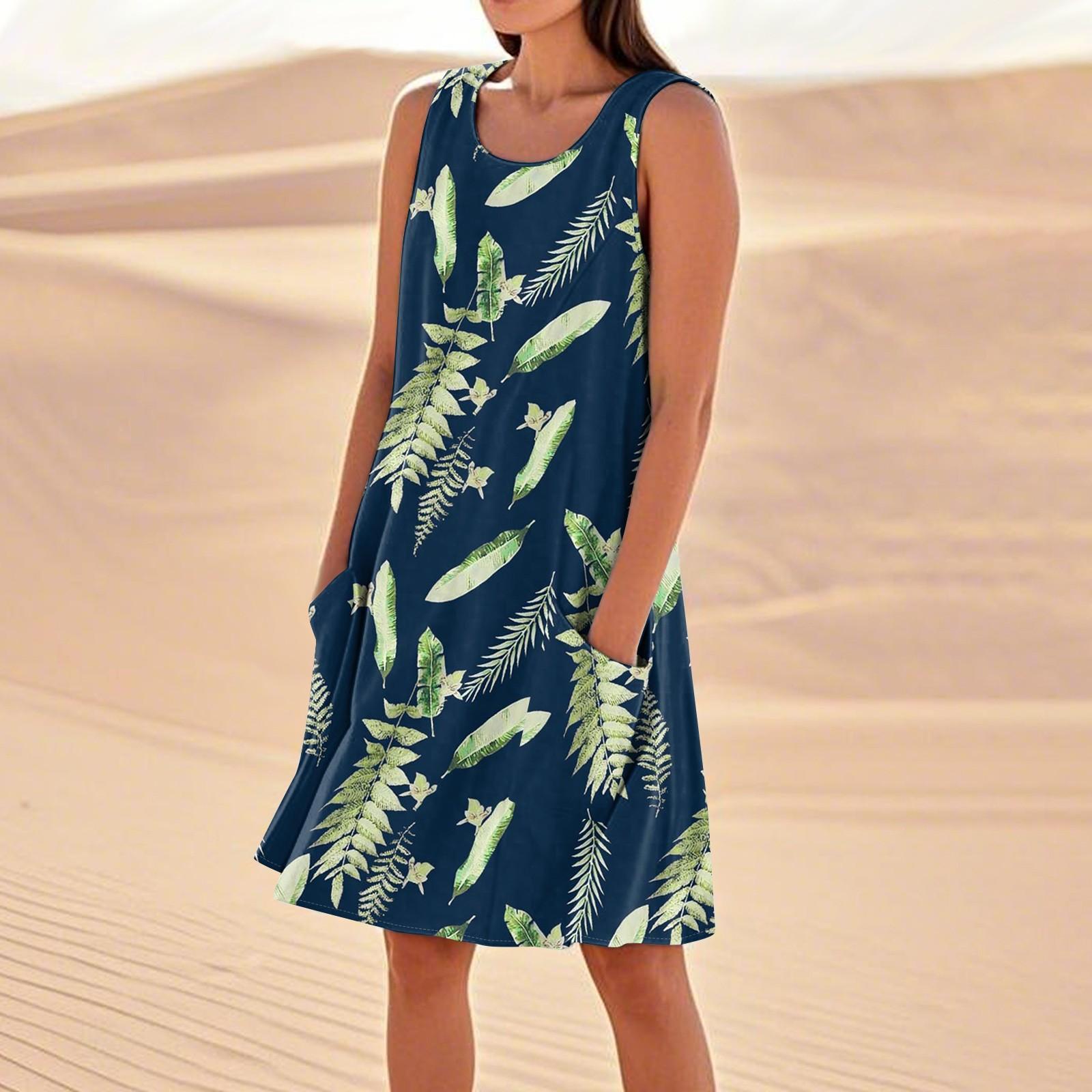 

Летние платья для женщин, свободные пляжные повседневные сарафаны без рукавов с карманами, платье-майка XXXL