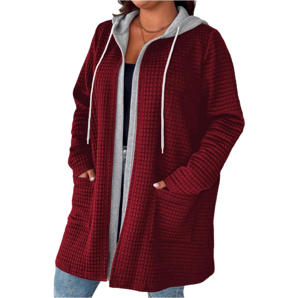 Women's Fashionable Casual Hooded Cardigan Jacket With Pockets And No Buttons
