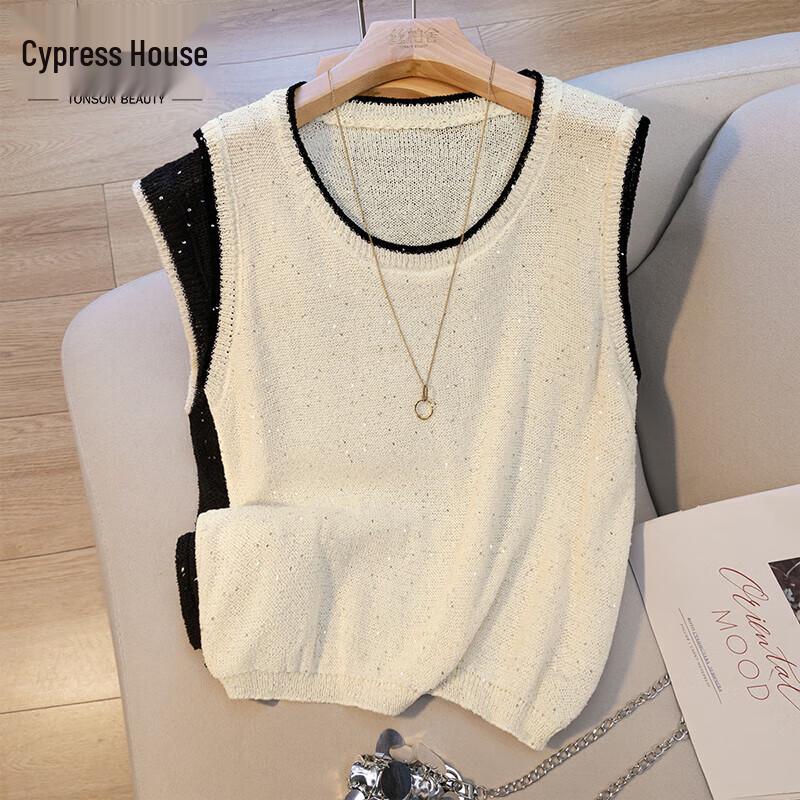 

Women s Summer Color-block Sequin Knitted Pullover Top One Size