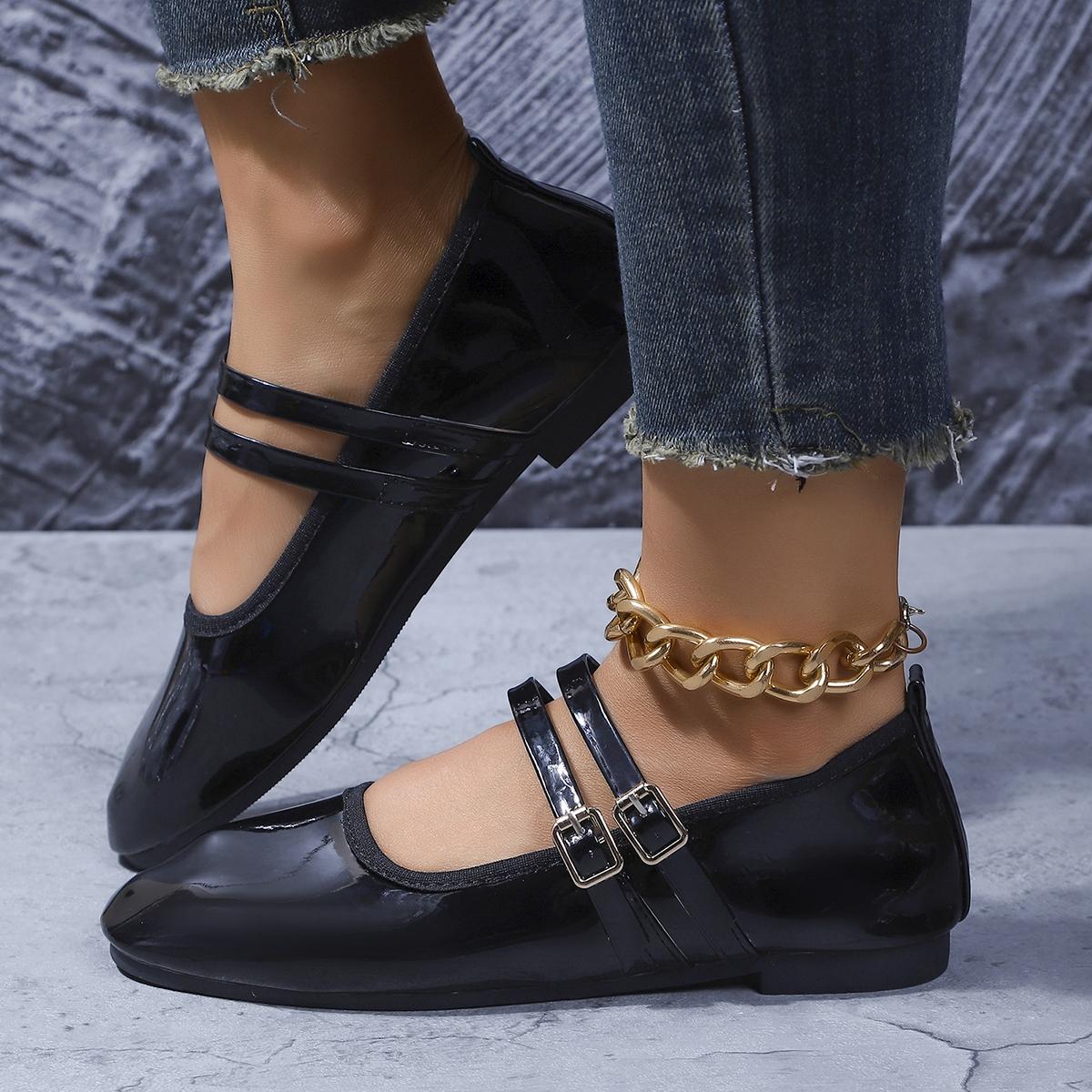 

Women Flats Summer French Style Square Head Shoes Women Low Heel Mary Janes Shoes Slip-On Round Toe Fashionable Sneakers Women 36 чорний