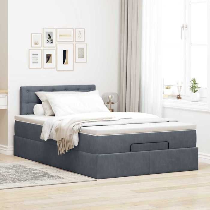 VidaXL Ottoman Bed Frame with Mattress Dark Grey 120x190 Cm Velvet, Bed Frame, Upholstered Bed Frame, Bed Frame 3311904