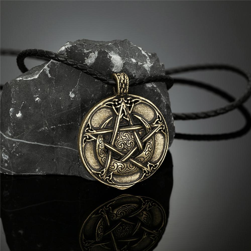 

Viking Wolf Ouroboros Tree of Life Necklace Star Moon Norse Runes Pendant With Genuine Leather Rope Chain Male Antique Jewelry 60CM