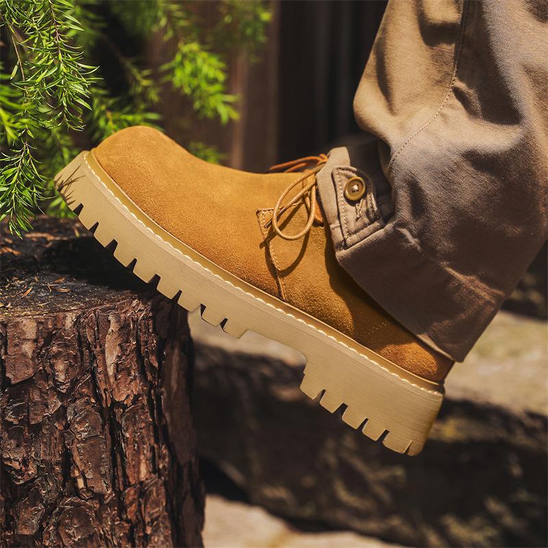 2024 new Korean version men's casual business British flip leather shoes Martin boots low-top tooling shoes 7302-J