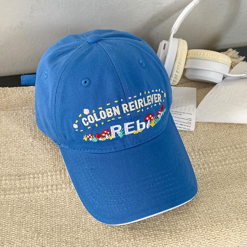 Flower embroidery baseball cap women's wide brim big face showing face small cap big head circumference versatile hat