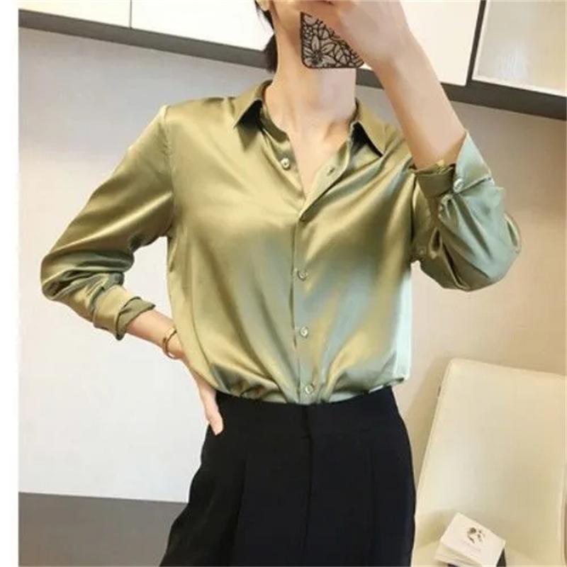 2025 Summer Trend Fashion Women Casual Elegant Satin Long Sleeved Shirt Office Women's Shirts And Blouses Slim Femal Clothes