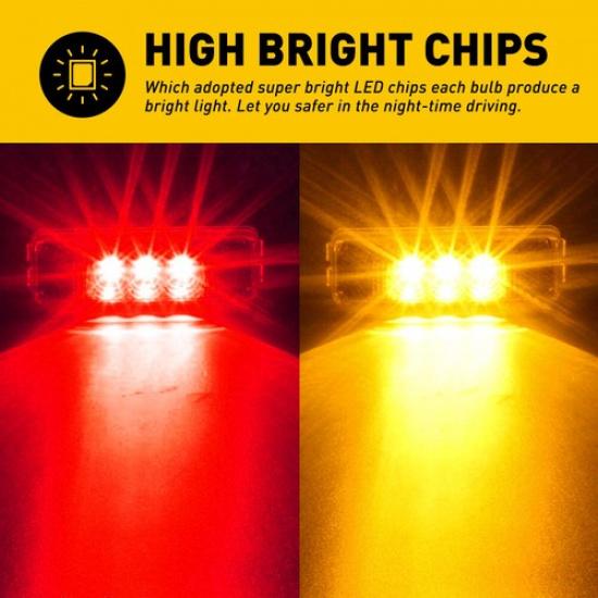 4X 3LED Side Marker Lights Amber+Red Clearance Light Waterproof Trailer Truck RV