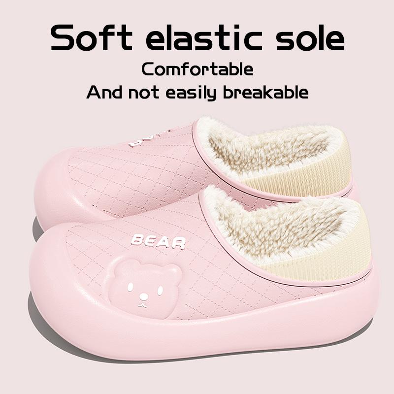 Fashion Waterproof Cotton Slippers for Women's Winter New Indoor Home Plush Warm Bag with Thick Sole and Anti Slip Cotton Shoes for Men