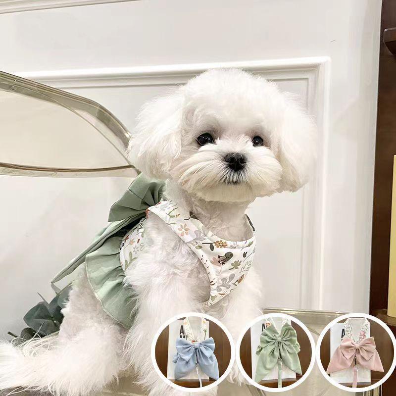 Japanese Style Three-in-One Outdoor Chest Harness Leash Bowknot Half Vest Style Dog Bichon Teddy Pet Cat Suitable