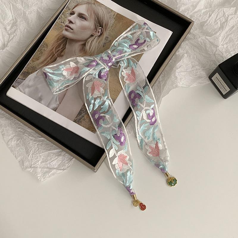 Embroidered Lace Silk Scarf Premium Pendant Small Scarf Tie Bag Ribbon Rose Lace Mesh Headscarf Headband Hair Accessories