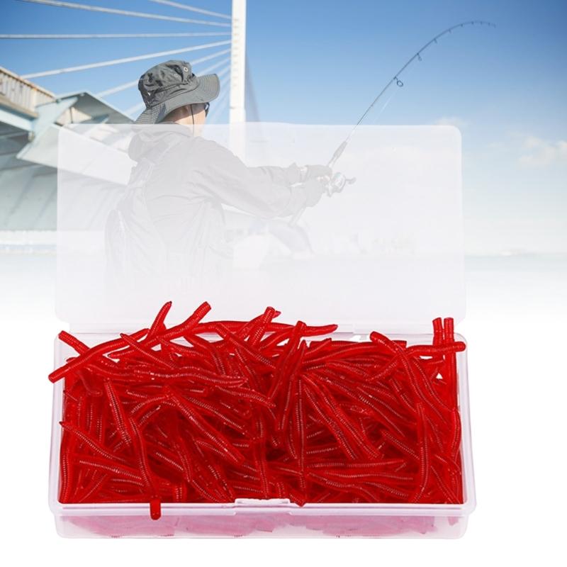 200pcs Artificial Worm Lure for Trout Rubber Fishing Lure Red Worm Earthworm Baits Fishing Tackle Accessory Soft Baits