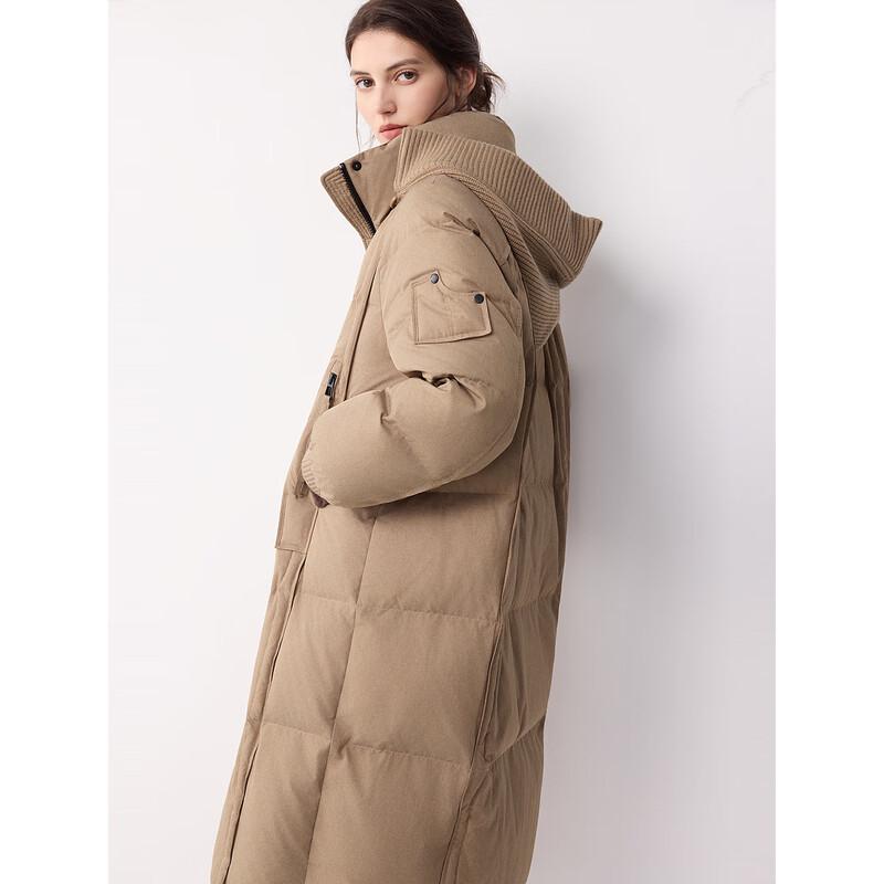 ELLE Women's High-Neck Knit Panel 90% White Duck Down Jacket