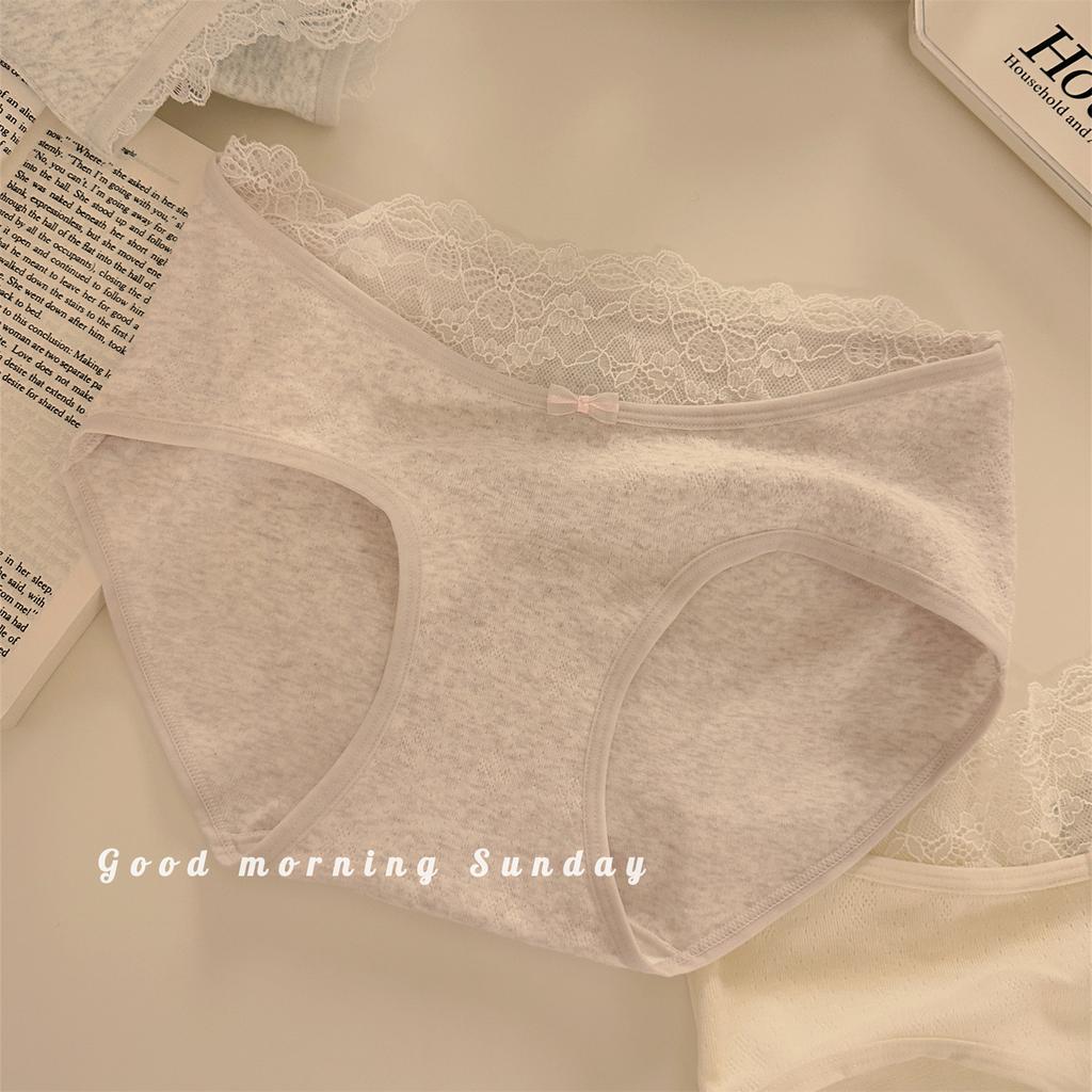 Female Spring and Autumn Sweet Lace Edge Pure Color Pure Cotton 10A Bacteriostatic Briefs