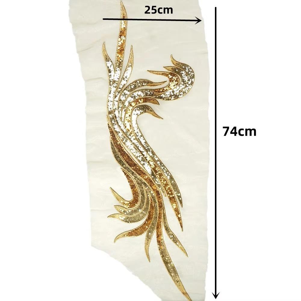 74CM Sequined Embroidery Patches Baroque Sequins Patches Lace Fabrics Applique  Clothing Gold right