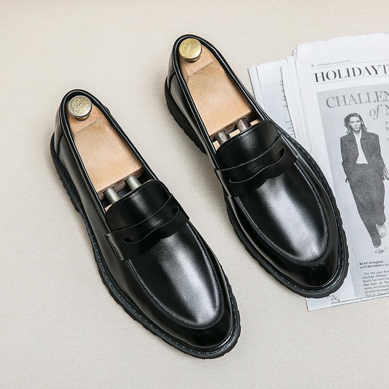 

2025 spring and autumn men s soft leather loafers British style casual men s leather shoes driving leather shoes 44 чорний