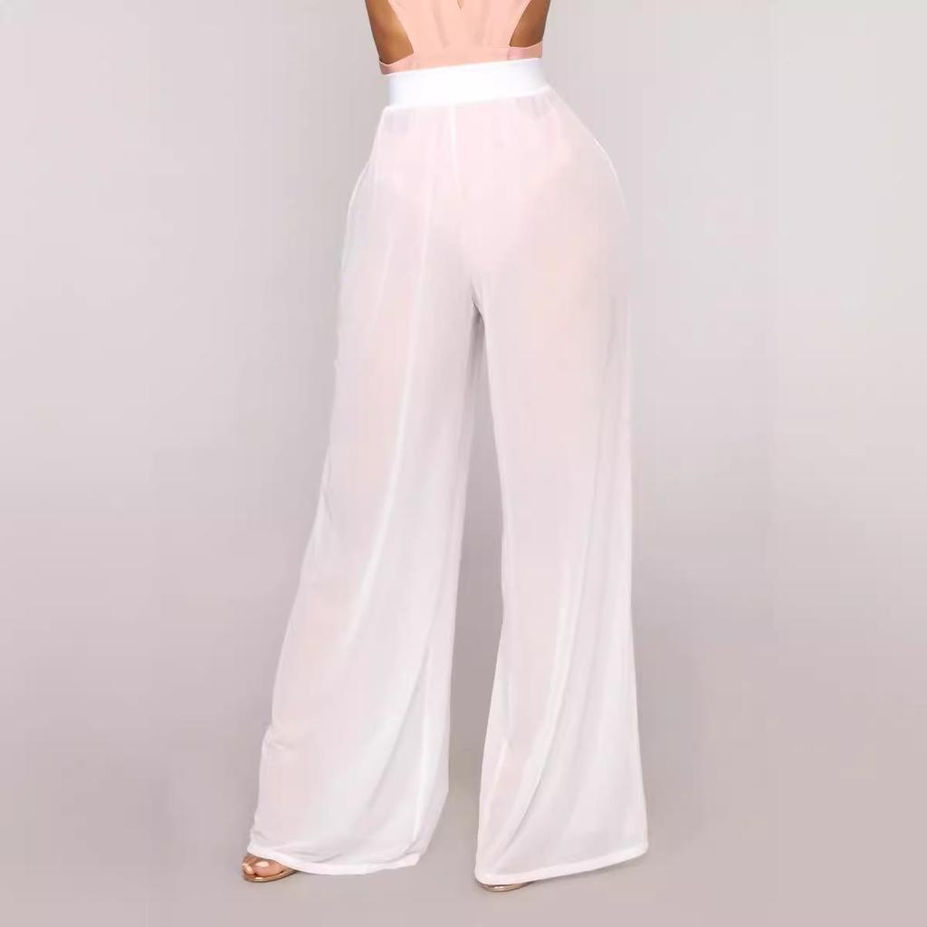 2025 Sheer High-Waisted Wide-Leg Mesh Trousers – European & American Style