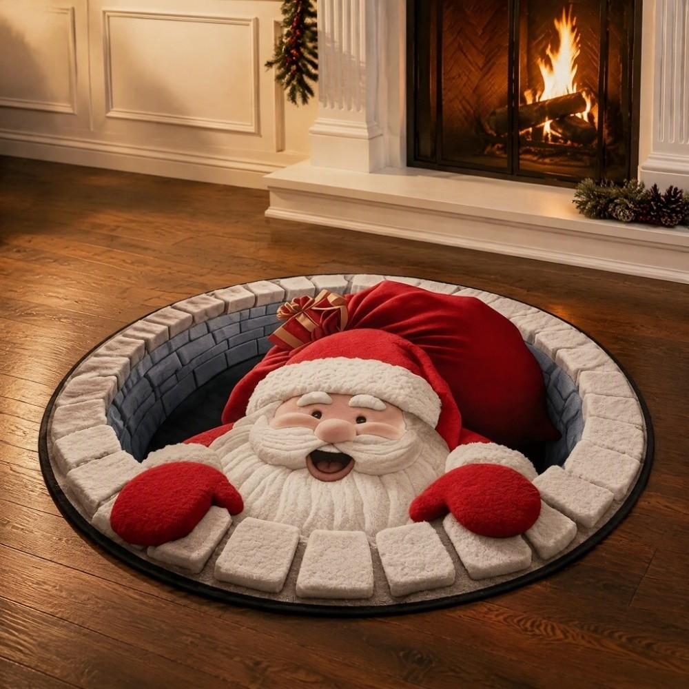 Non-Slip Round Vortex Carpet Santa Claus Christmas Doormat 3D Illusion Rug  Christmas