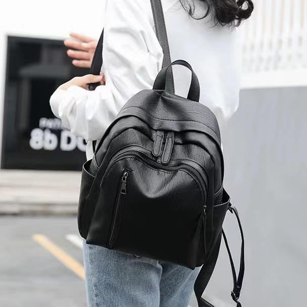 School bag women's large capacity 2025 new trendy Korean version versatile fashion leather women's backpack large capacity travel school bag