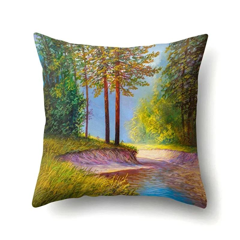 Forest Landscape Pattern Decorative Pillowcase Car Sofa Square Cushion Pillowcase