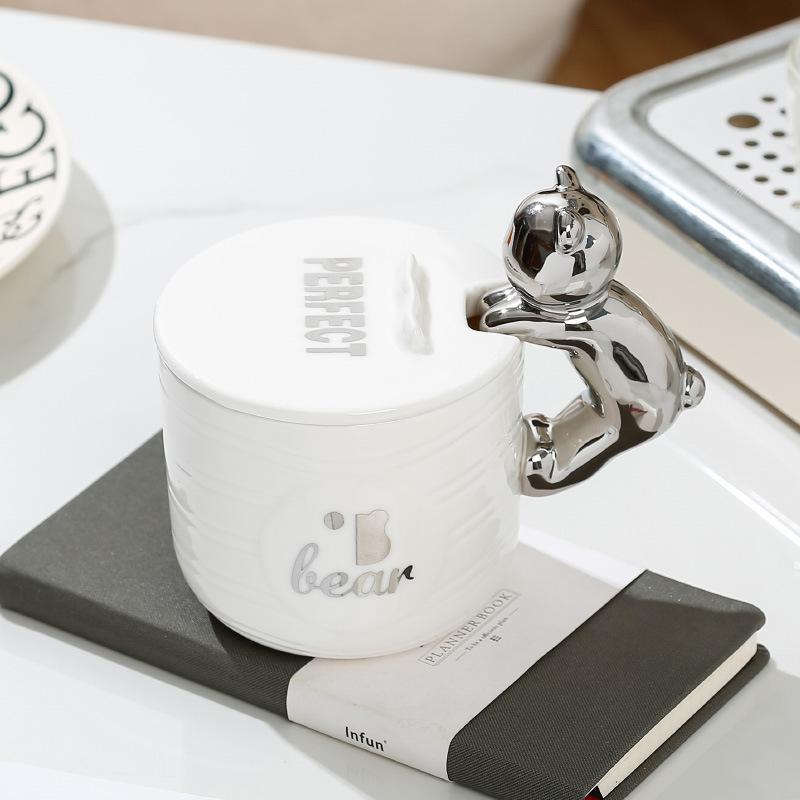 Cană ceramică drăguță cu capac, cană pentru fete, capacitate mare, cană de apă, set cadou, cană suvenir, cadou pentru copii