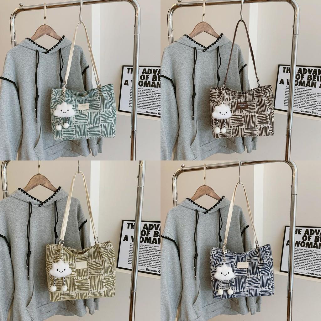 Fashionable Large Capacity Shoulder Tote Bag In Green Brown Khaki And Blue Hues