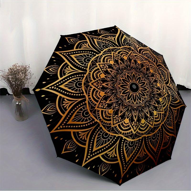 1 Stück Goldenes Mandala Automatischer Regenschirm - 8-Speichen Faltbares Design, Outdoor-Abenteuer und Familienfeiern yy250829024