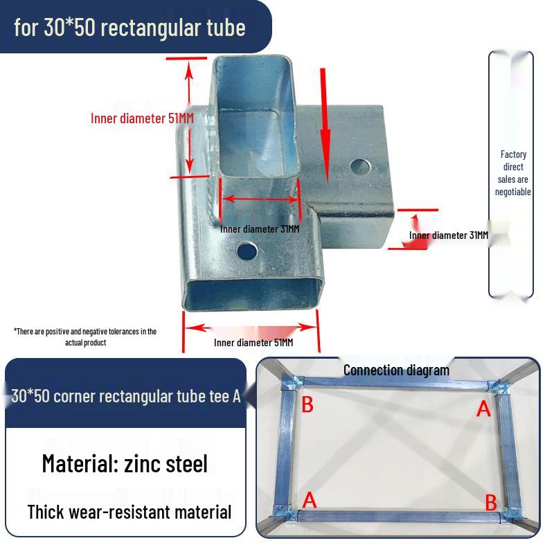 Connettori per Tubi Rettangolari a 3 e 4 Vie Senza Saldatura, Set Completo per Tubi Quadrati 40x60.