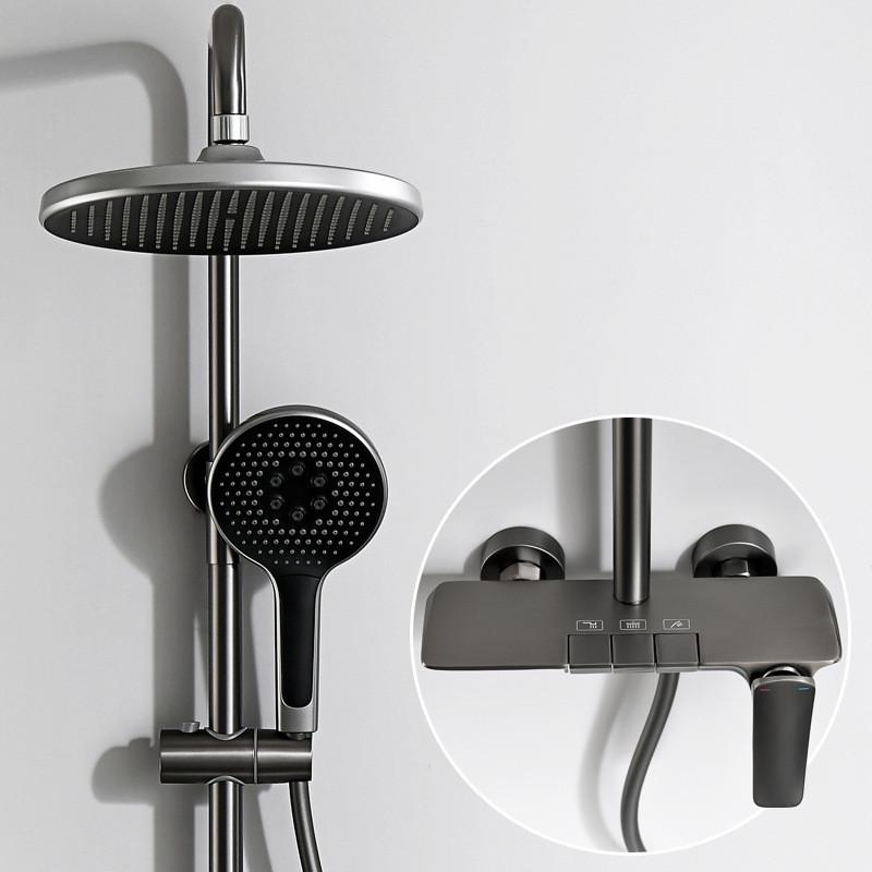 Tuqiu Gray Bathroom Shower Faucet Set Brushed Gold Bathroom Rainfall Shower Brass Black Waterfall Bath and Shower Faucet Set
