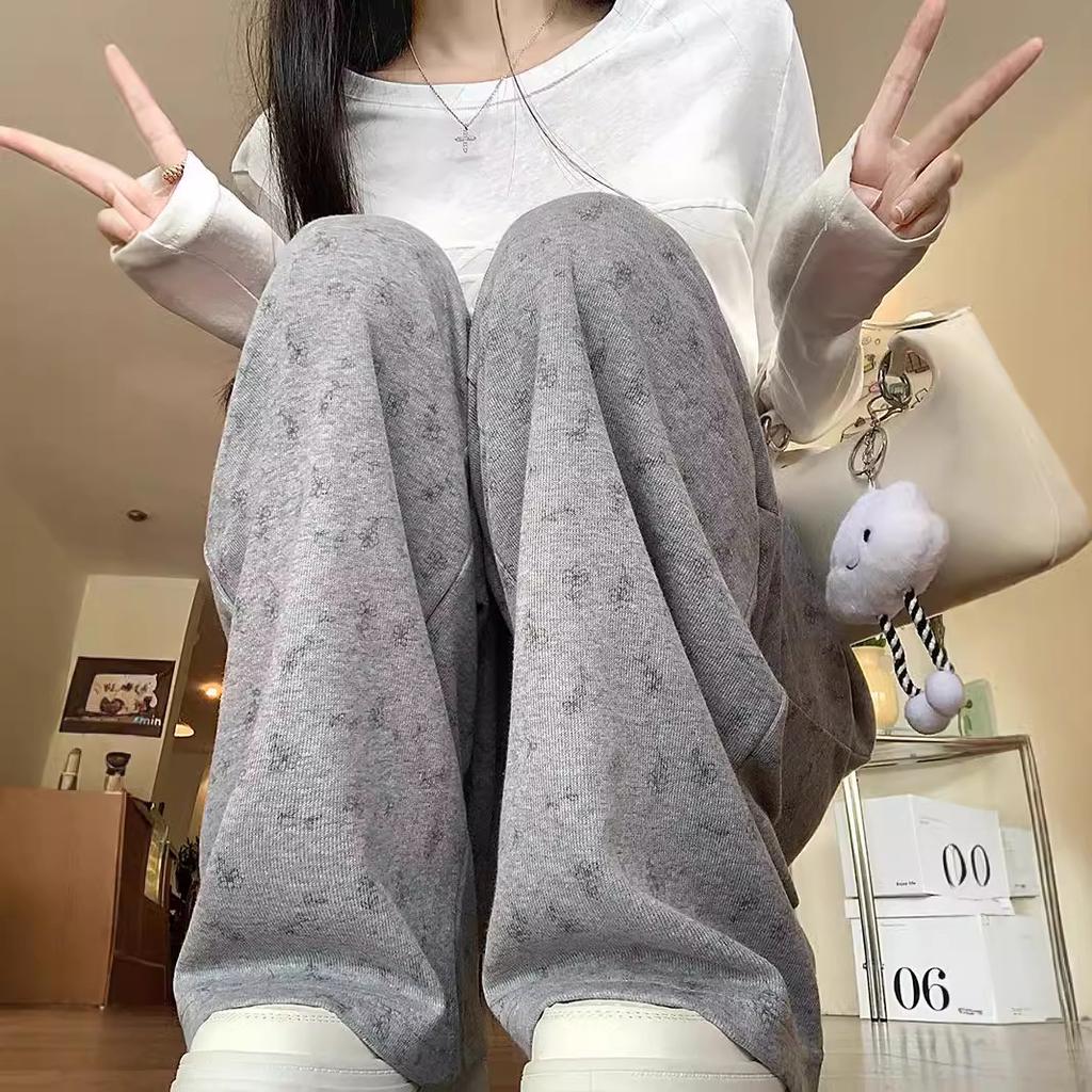 Floral Sweatpants for Women In Autumn and Summer Loose New Casual Long Pants Design Small Straight Wide-leg Pants