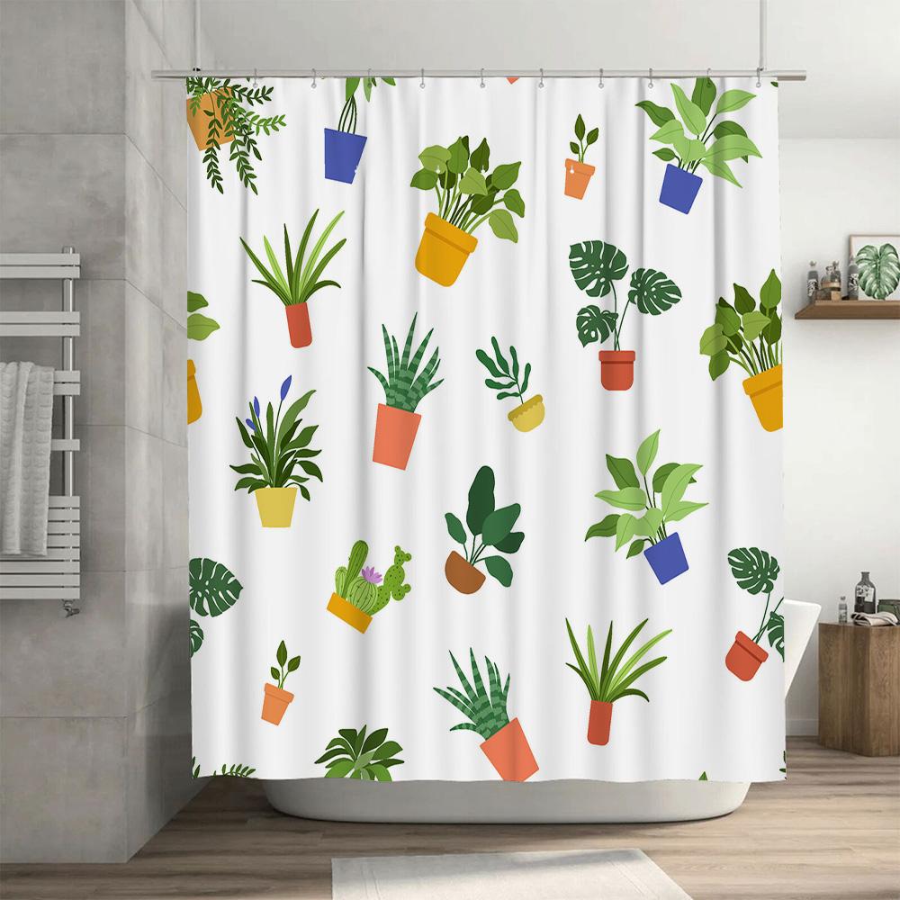 Vibrant Indoor Plants Bath Mat Shower Curtain Perfect Decor For Your Bathroom With Green Foliage Flower Patterns Size Customizab