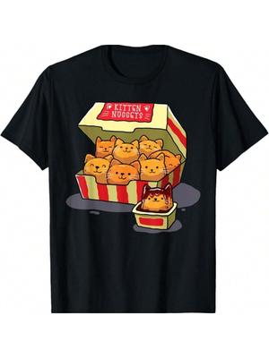 InGENIUS Lustige Katzenbesitzer Shirts & Geschenke Kätzchen Nuggets Food Pun Katzenliebhaber Geschenk Chicken Nuggets Unisex-Erwachsene T-Shirt Schwarz Klein