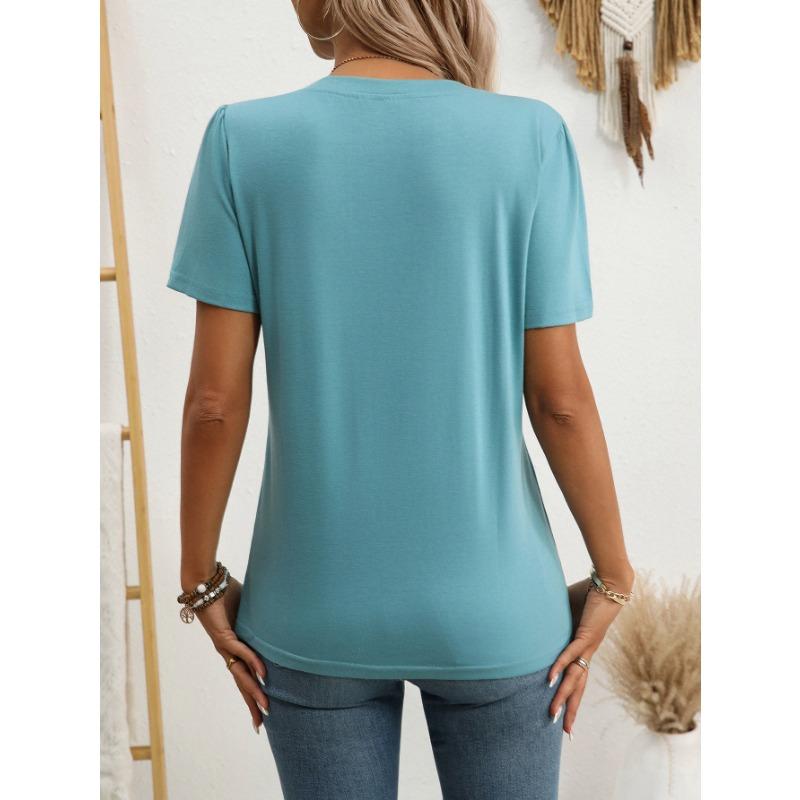 Women's Summer Top Solid Color Twisted Buckle Fashion Short Sleeve T-shirt for Women Shirt
