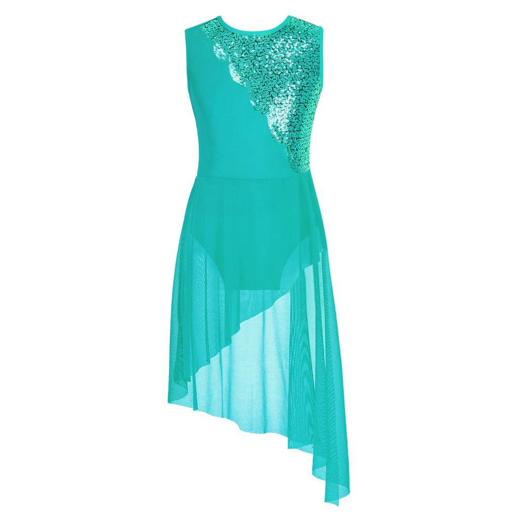 Rochie de dans liric cu paiete, fără mâneci, cu gât rotund, pentru copii, fete