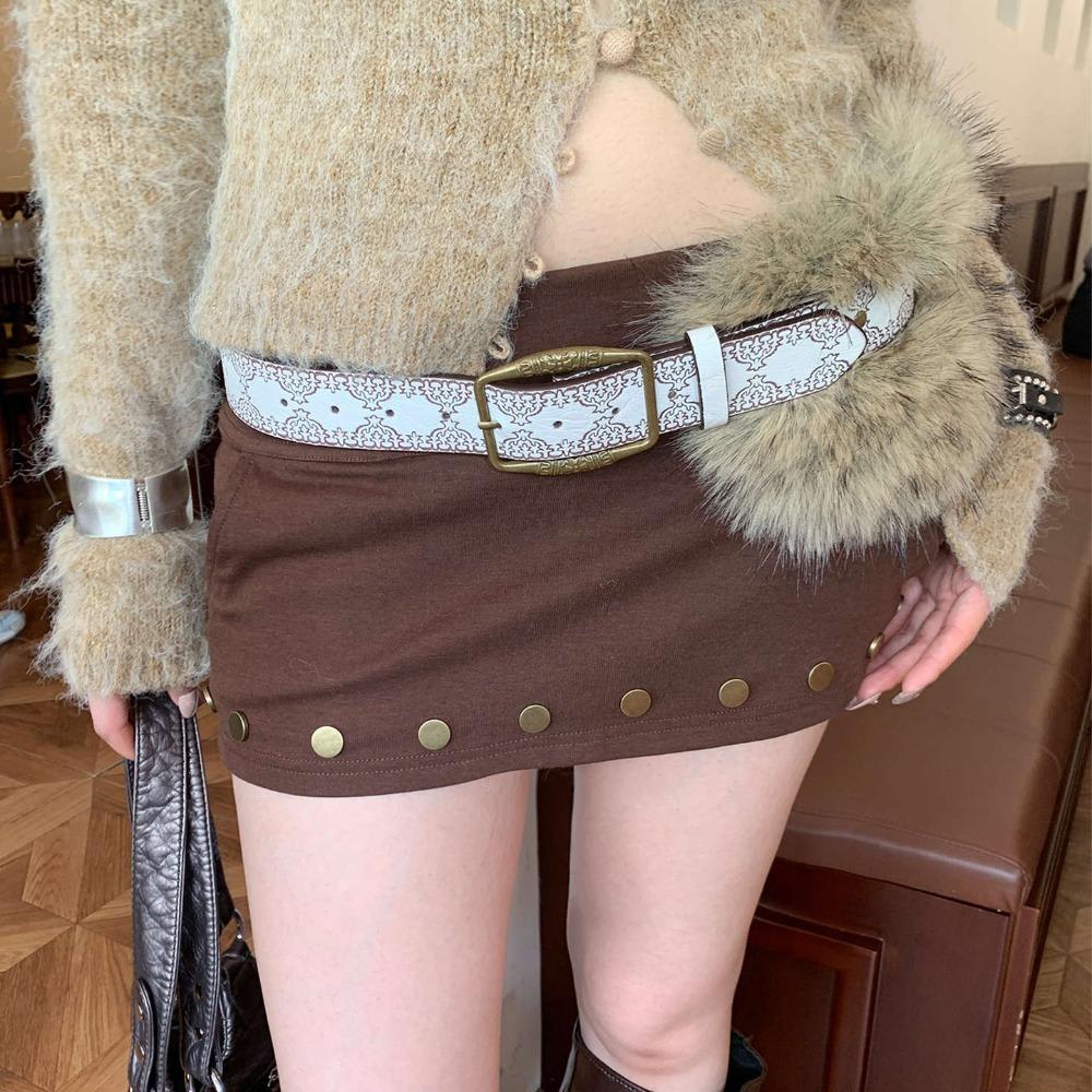 PU Leather Furry Waistband Rivet Y2K Waistband Fashion Plush Belt  Female/Girls