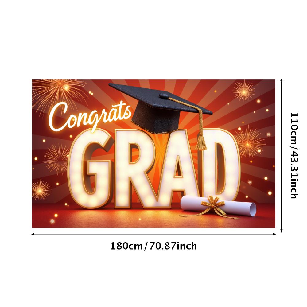 Grad Party Banner Sparkle Accents Party Backdrop Event Decoration Decorative Design Graduation Cap Banner For Indoor Decoration