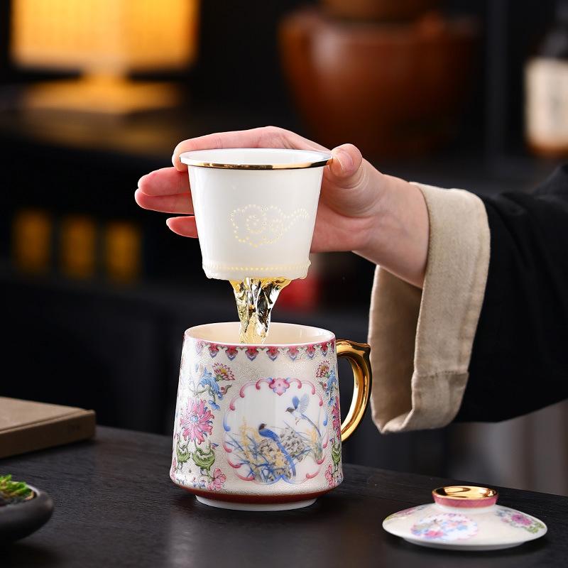 Produse Cești de birou de ultimă generație emailate, căni de ceai, căni de cafea, separator personal special de ceai și apă din ceramică cu capac, căni cu filtru