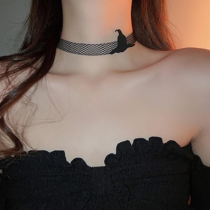 Gargantilha de Halloween para Mulheres Menina Elegante Sexy Renda Preta Gargantilha Cool Steampunk Aranha Colar Joia Presente Mulheres