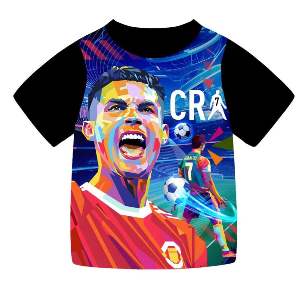 Nba Soccer Star Cr7 Print Kids Summer Cotton Tshirt And Shorts Set With Soft Fabric For Boys And Girls
