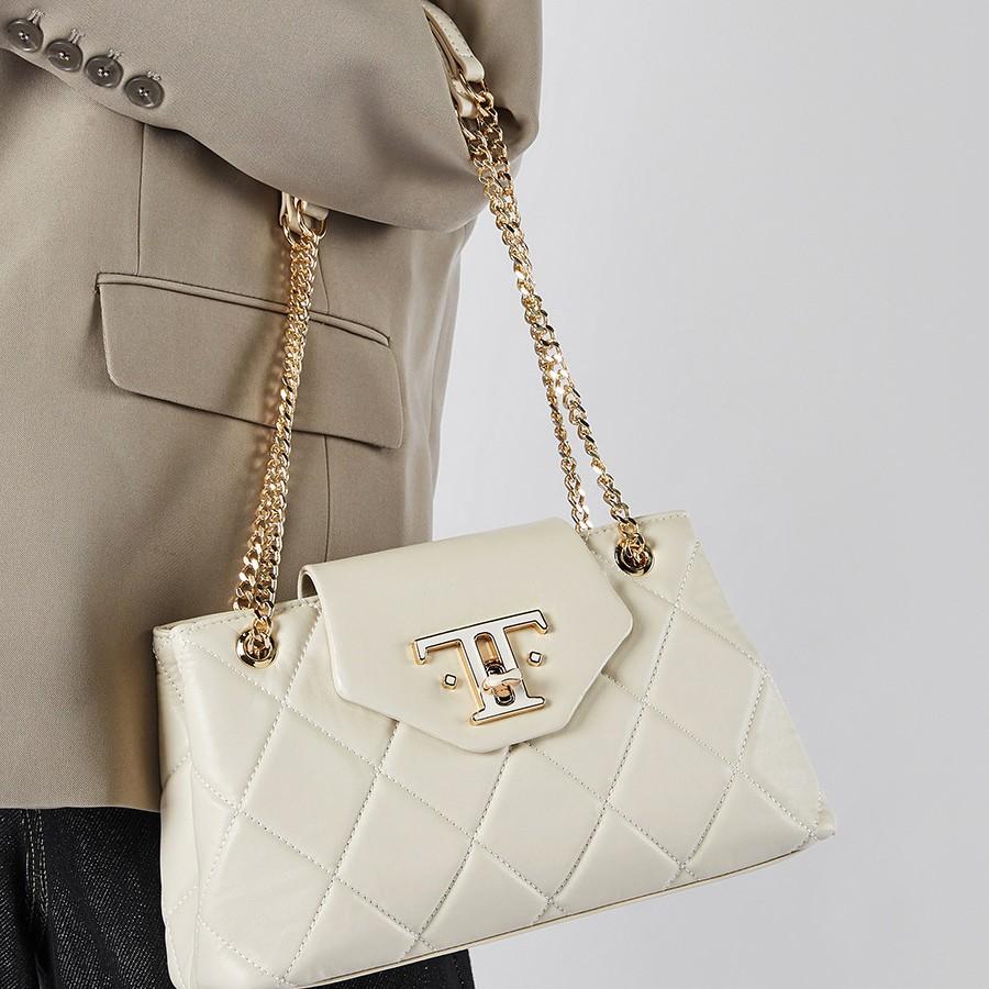 Geantă de damă romb din piele de vacă, geantă de umăr versatilă pentru navetă, geantă crossbody texturată cu lanț