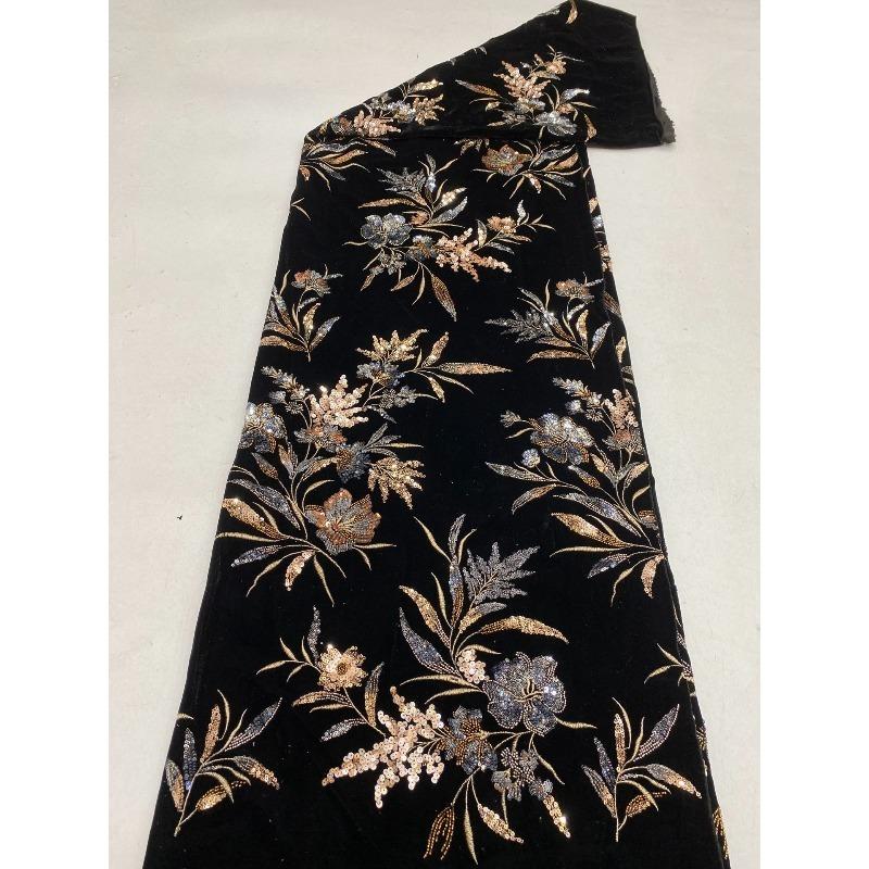 

Velvet Base Colorful Sequin & Bead Embroidery Fabric for DIY Sewing Chinese Style Cheongsam Dress Gown Vest Coat Material 1Yard
