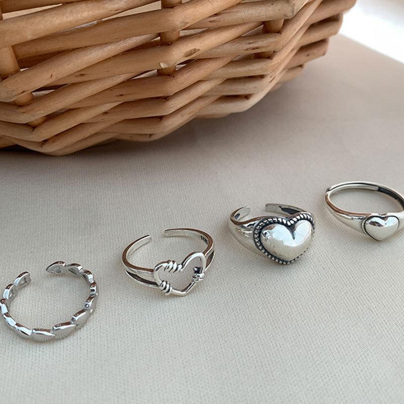 Beautiful Silver 925 Vintage Heart Open Ring For Women Adjustable Stylish Jewelry Finger