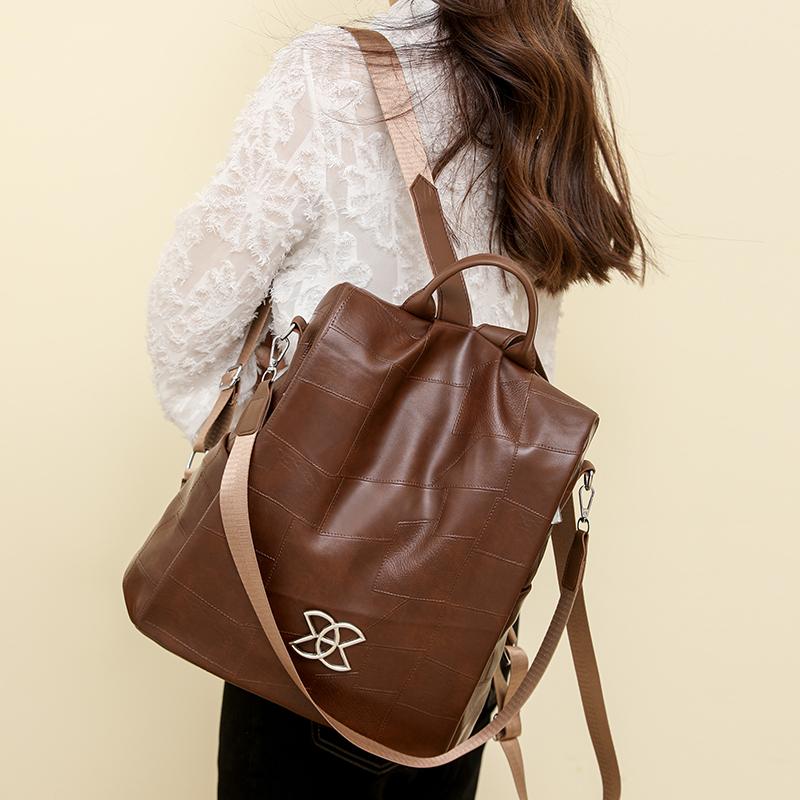 Женский противоугонный дорожный рюкзак большой вместимости из мягкой кожи коричневый — фото 16