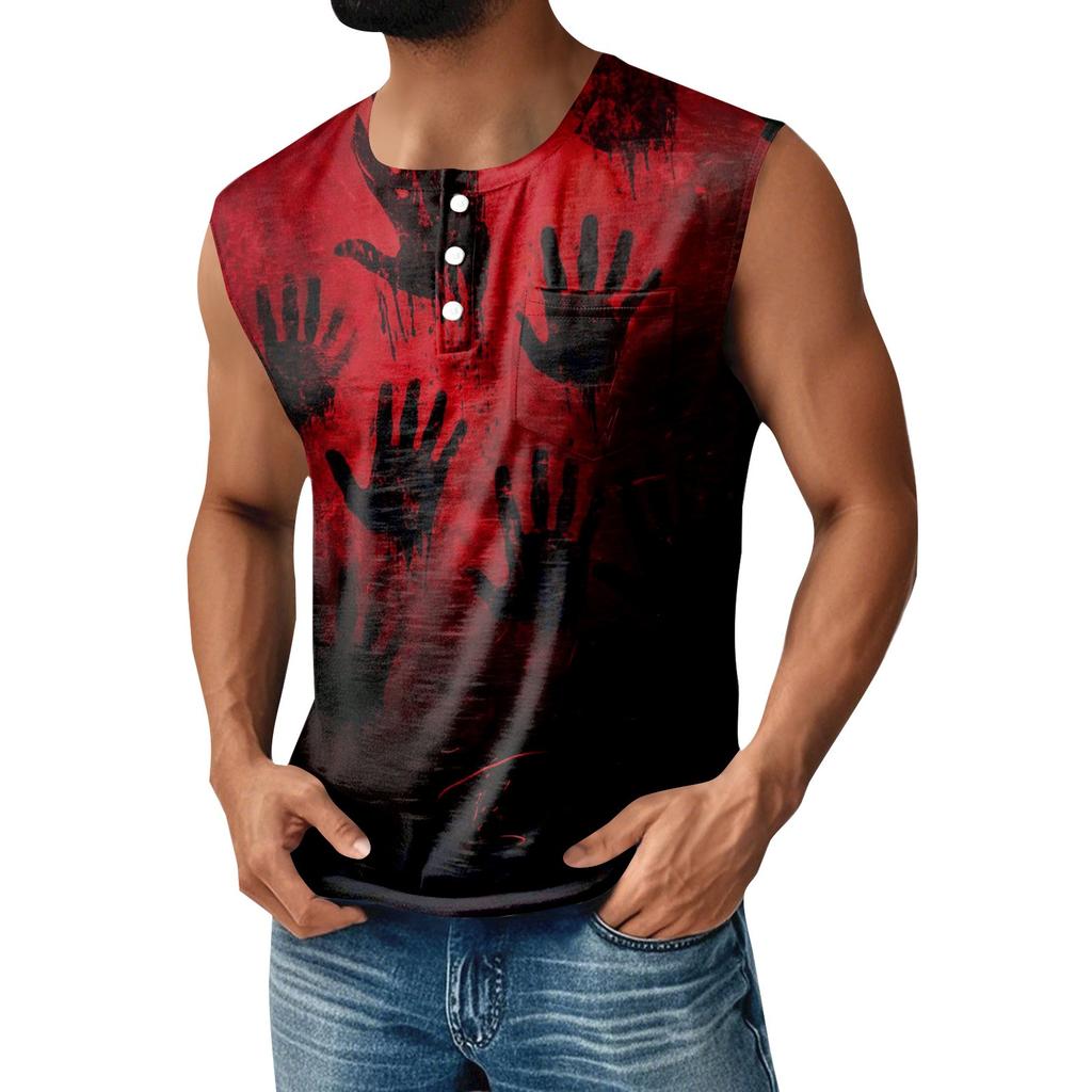 Men's Halloween Printed Sports Button Pocket Sleeveless Vest