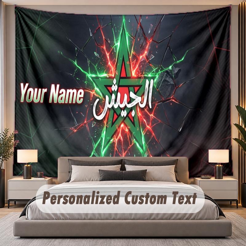 Custom Name Text Tapestry Morocco Football Personalized Polyester Wall Tapestry For Bedroom And Room
