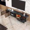 TV Cabinet, with LED Lighting, Marble Look & Wood Grain Doors, 2 Doors & 2 Drawers, Modern Lowboard for Living Room