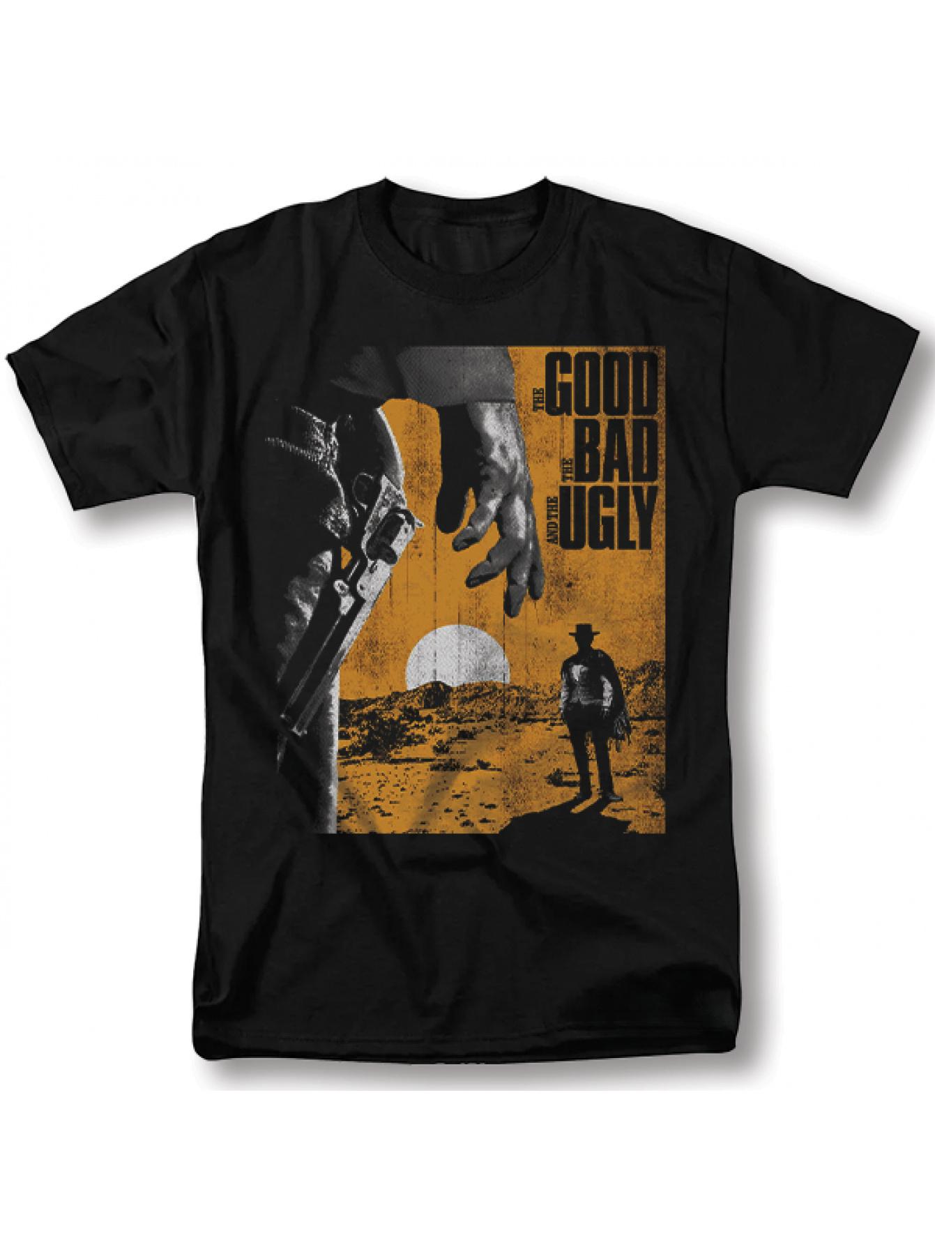 Western Movie Art Print Men s T-Shirt- Black T-Shirt with Iconic Western Movie Art Print XL